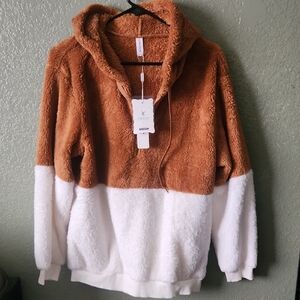 Brown and White Fleece Hoodie
